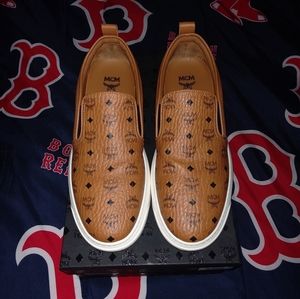 MCM cognac visetos slip on shoe